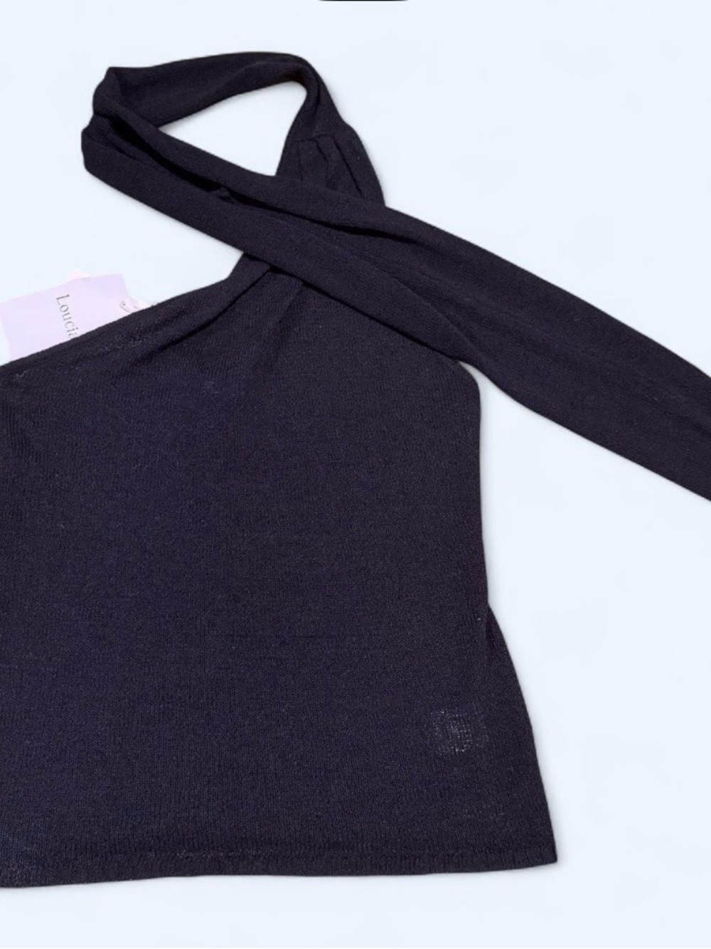 Black Knit One Shoulder Halter Top
